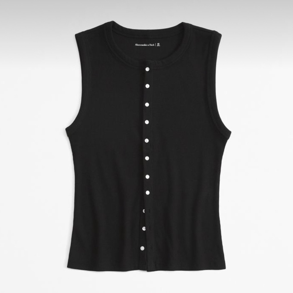 NWT Abercrombie & Fitch Rib Crew Button Up Top | Black | Medium